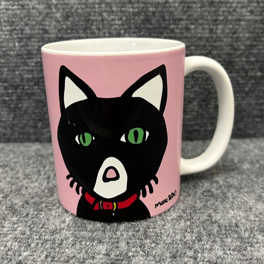 Marc Tetro Black Cat Pink Ceramic Coffee Mug Green Eyes Orca Coatings